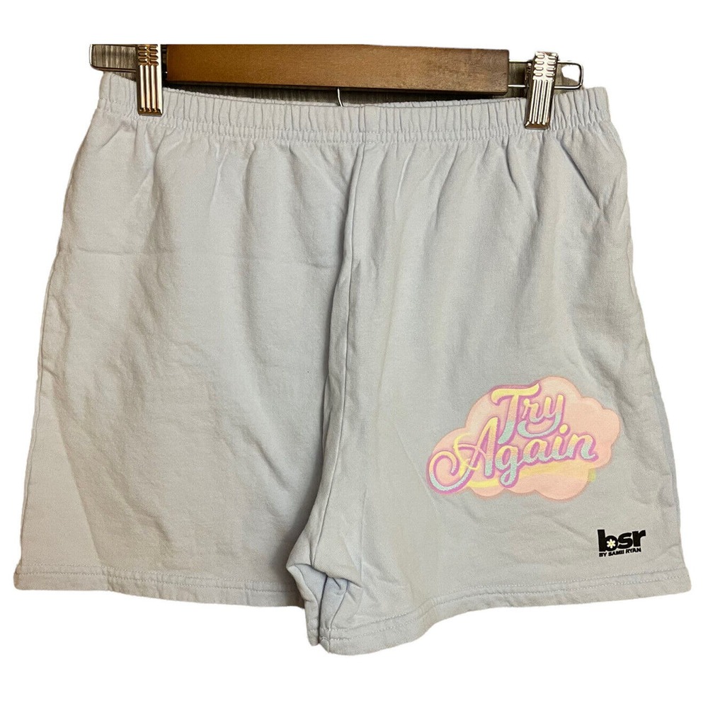 By Samii Ryan "Try Again" Light Baby Blue Sweat Shorts Size Small NWOT